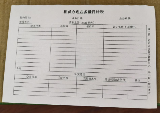 柜员办理业务量日计表